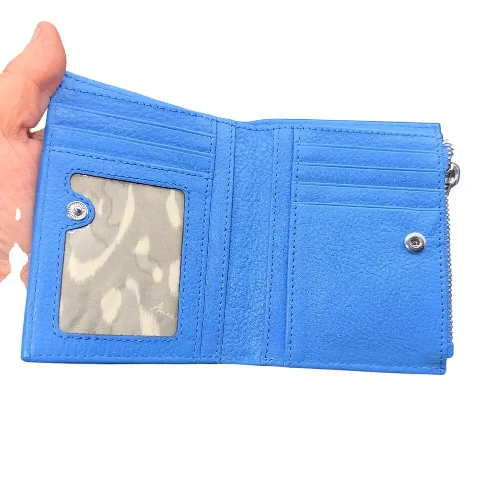 Aimee Kestenberg Blue Leather Zip Around Wallet Card Case Coin Purse
